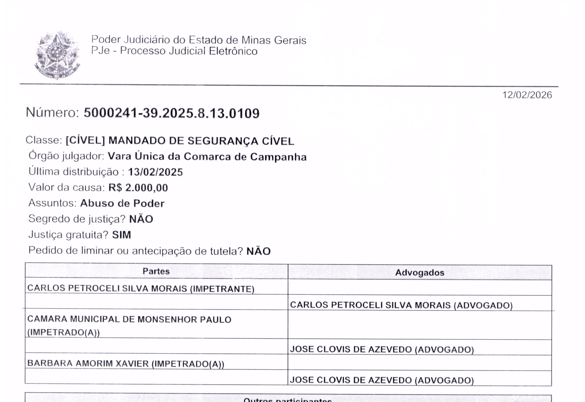 Processo 500483-39.2025.8.13.0109